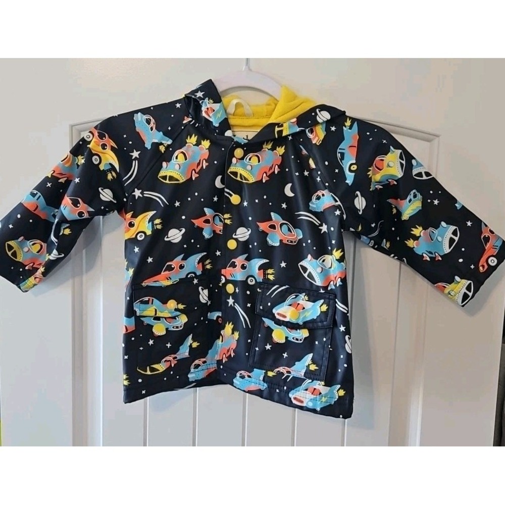 Hatley Raincoat Boys Size 2 Rocket Ship Cars Outerspace Stars